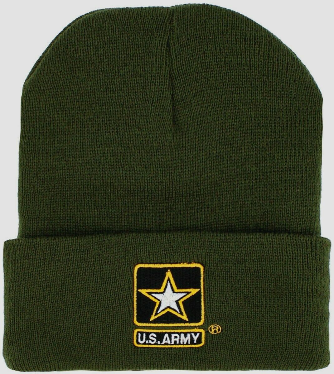 ARMY OD GREEN BEANIE WATCH CAP COLD WEATHER KNIT HAT USA MADE ARMY STAR LOGO