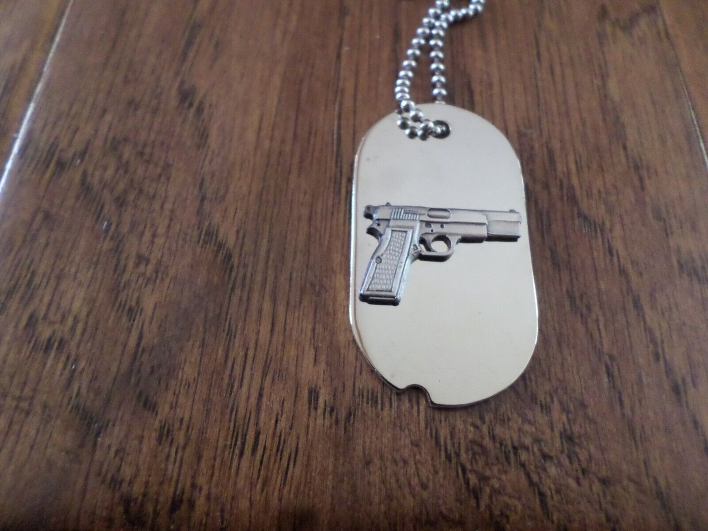 U.S MILITARY DOG TAG AND CHAIN NECKLACE WITH 45 AUTO GUN PISTOL