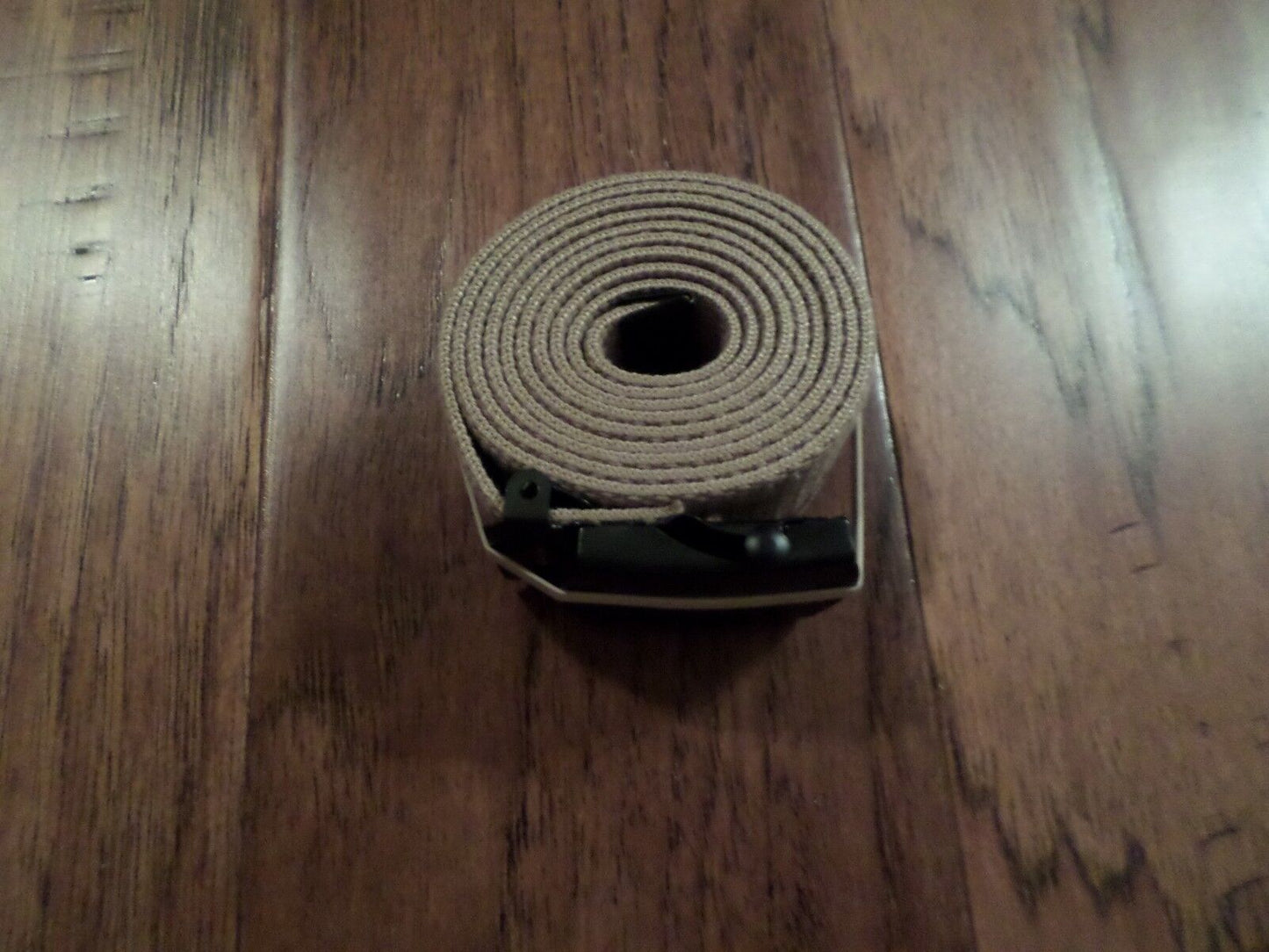 US MILITARY GRADE KHAKI WEB BELT WITH BLACK BUCKLE 54 INCHES USA MADE HEAVY WEB