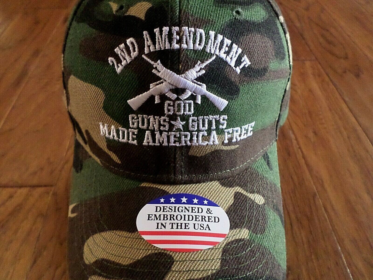 2nd AMENDMENT HAT GOD GUNS GUTS MADE AMERICA FREE CAP EMBROIDERED CAMOUFLAGE