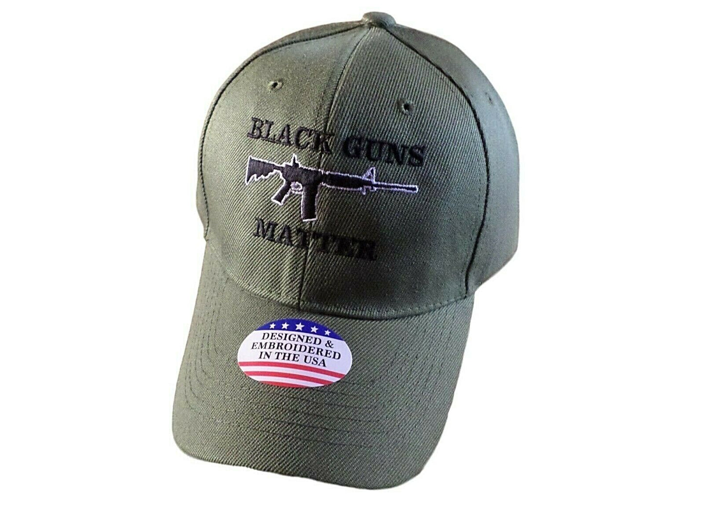 BLACK GUNS MATTER 6 PANEL CAP EMBROIDERED HAT 2nd AMENDMENT OD GREEN