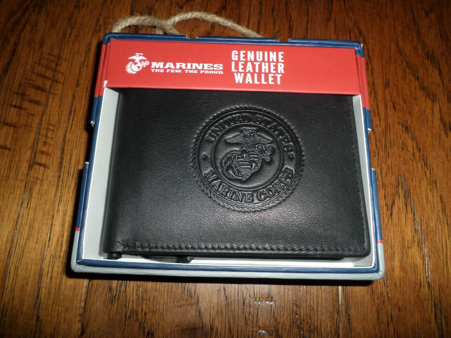 NEW U.S MARINE CORPS LEATHER BI-FOLD WALLET GENUINE BLACK COWHIDE EMBOSSED