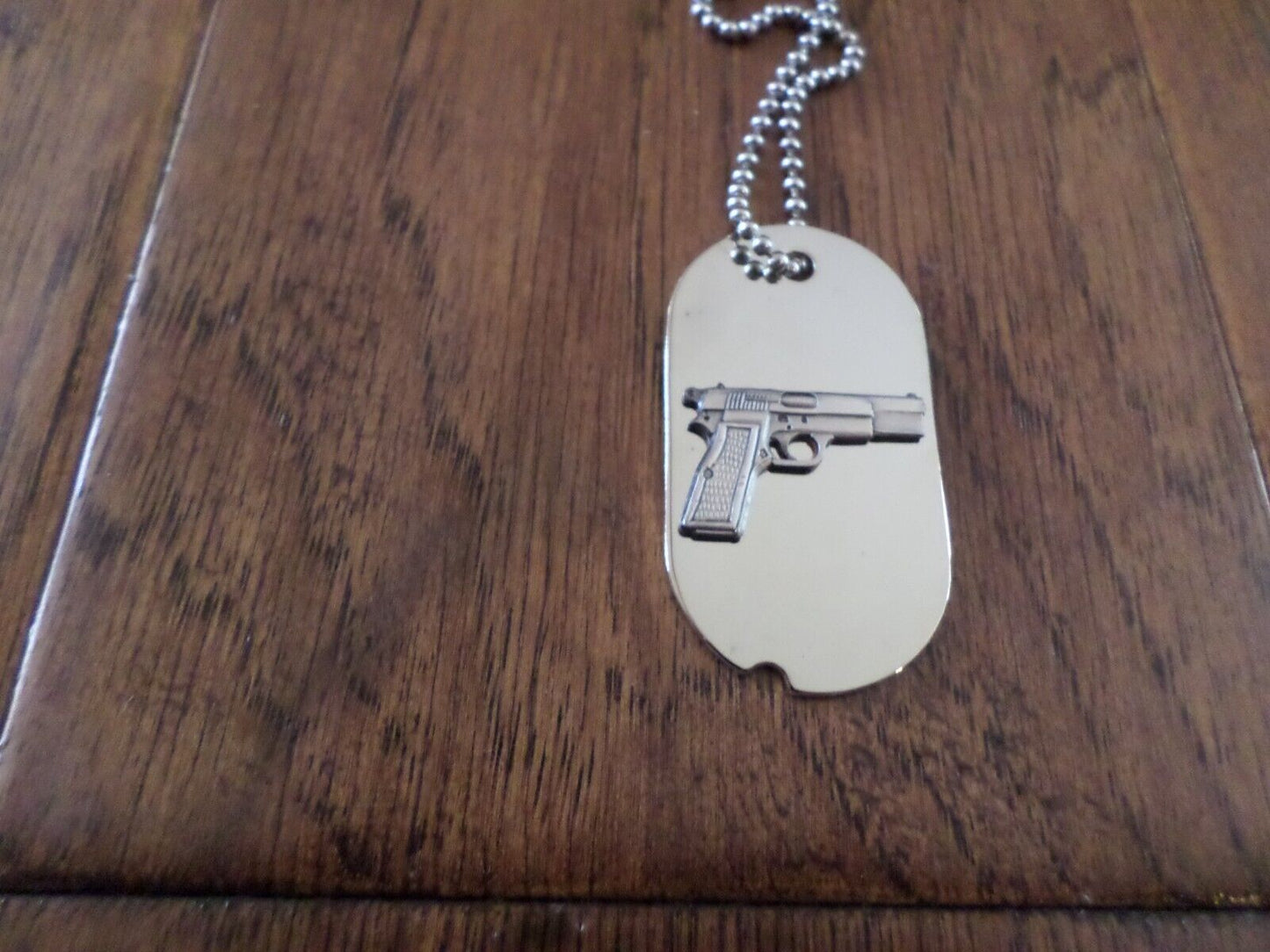 U.S MILITARY DOG TAG AND CHAIN NECKLACE WITH 45 AUTO GUN PISTOL