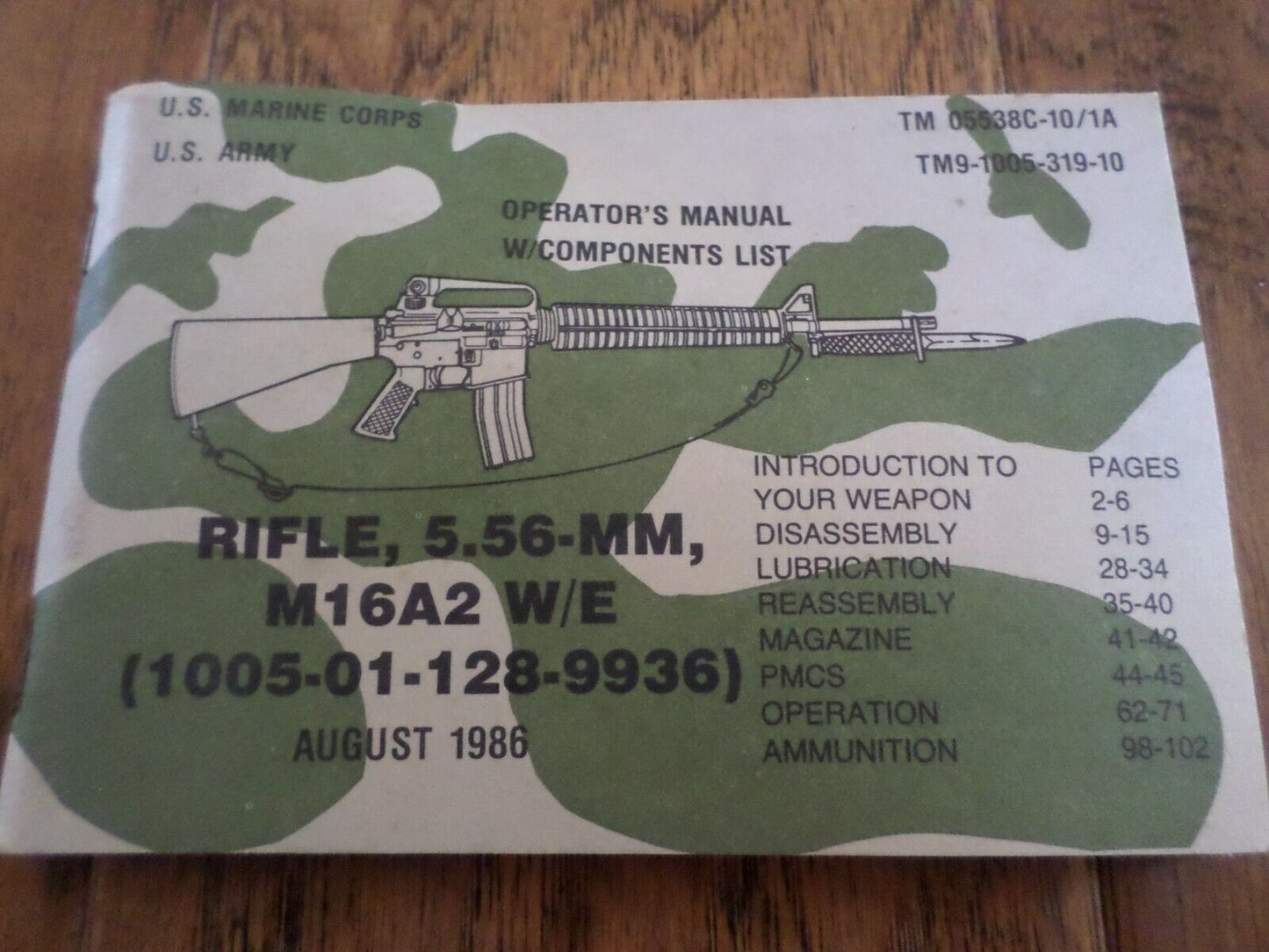 M16A2  5.56-MM Rifle Manual & Components list Handbook