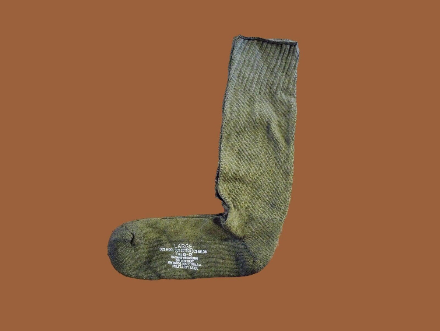 NEW MILITARY ISSUE CUSHION SOLE WOOL BLEND SOCKS U.S.A MADE OD GREEN LARGE