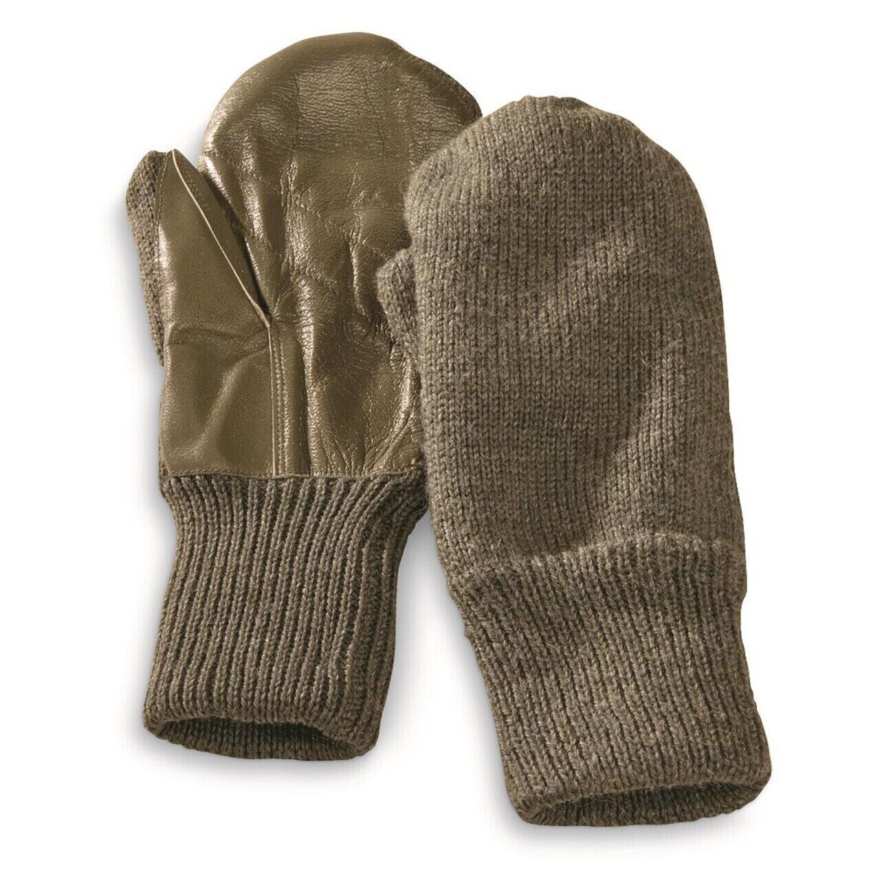 SWISS MILITARY WOOL MITTENS ARMY COLD WEATHER LEATHER PALMS SURPLUS