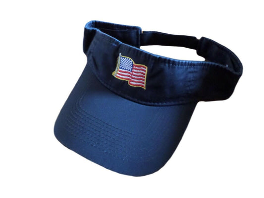 U.S FLAG SUN VISOR CAP BLUE HAT WITH EMBROIDERED UNITED STATES FLAG