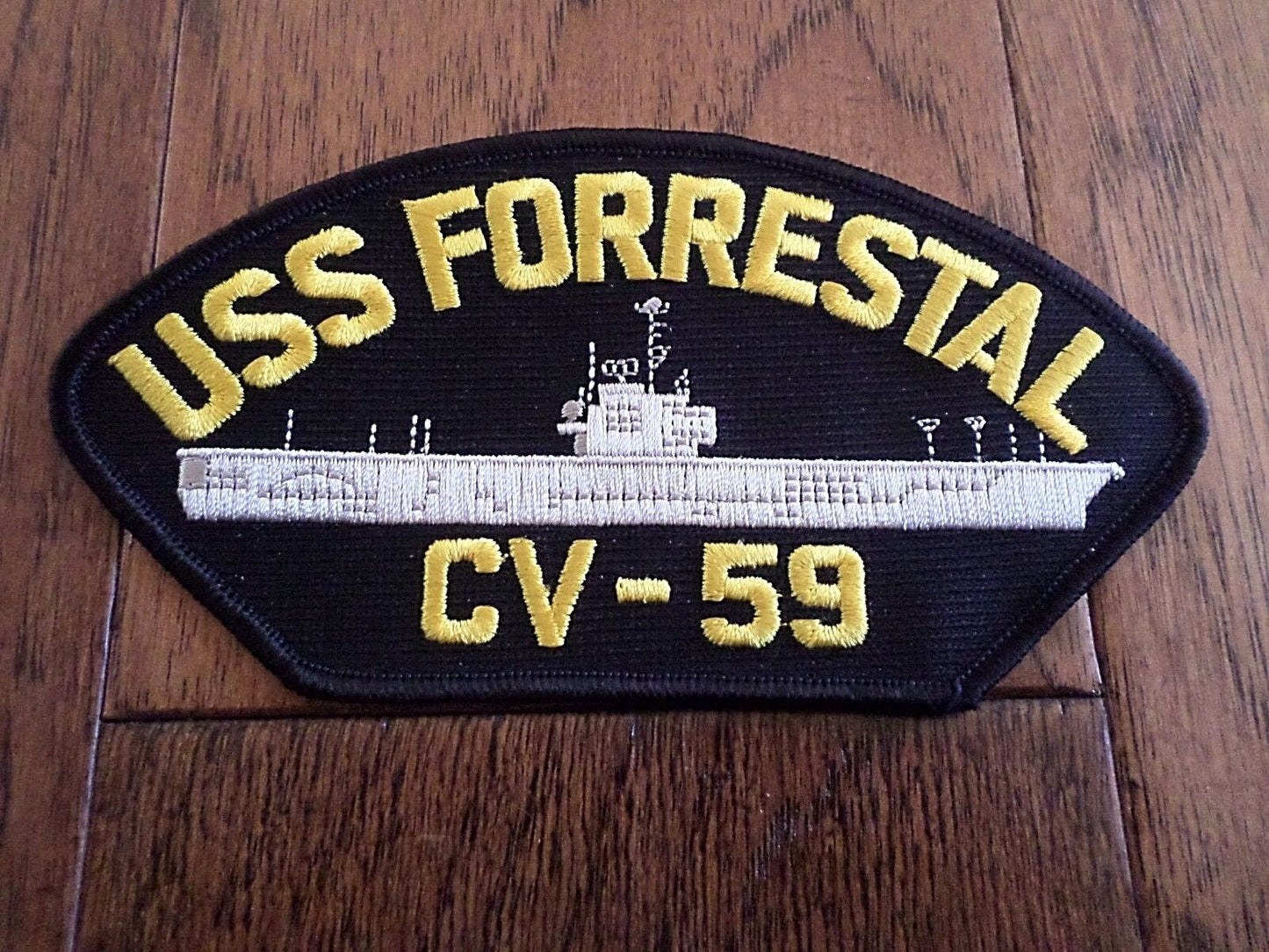 USS FORRESTAL CV-59 U.S NAVY SHIP HAT PATCH  NAVY CARRIER USA MADE HEAT TRANSFER