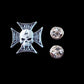 IRON CROSS HAT PIN LAPEL DOUBLE POST PIN SKULL & LIGHTNING