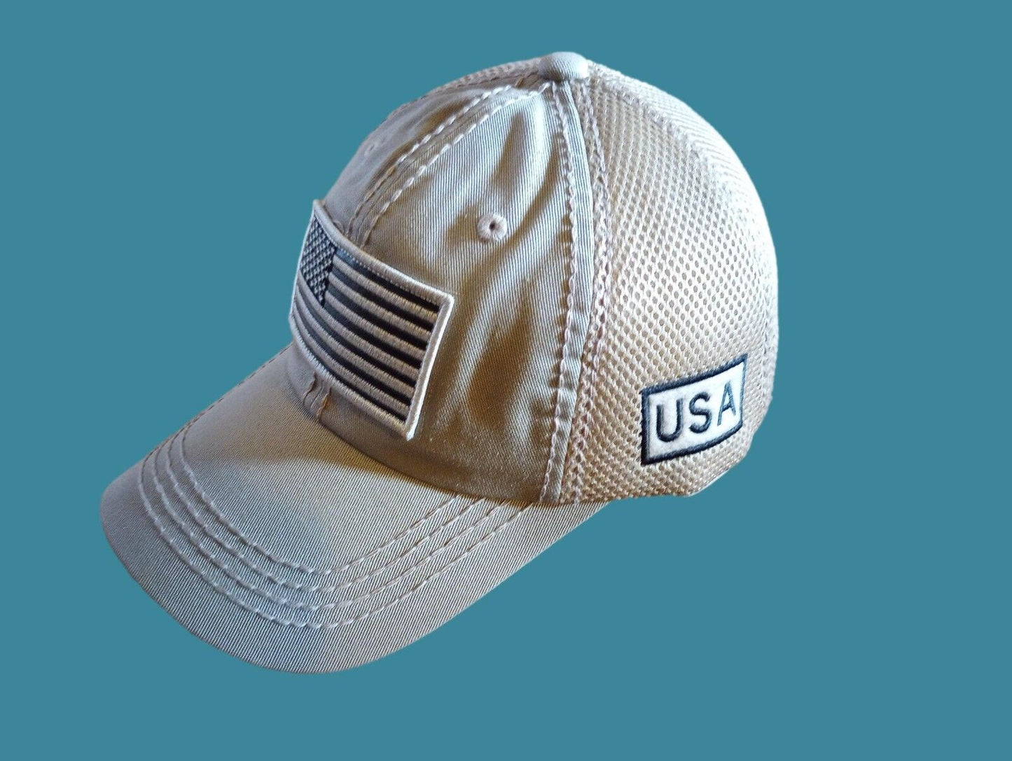 U.S American Flag Hat Cap Cotton Mesh Back Khaki Baseball Cap