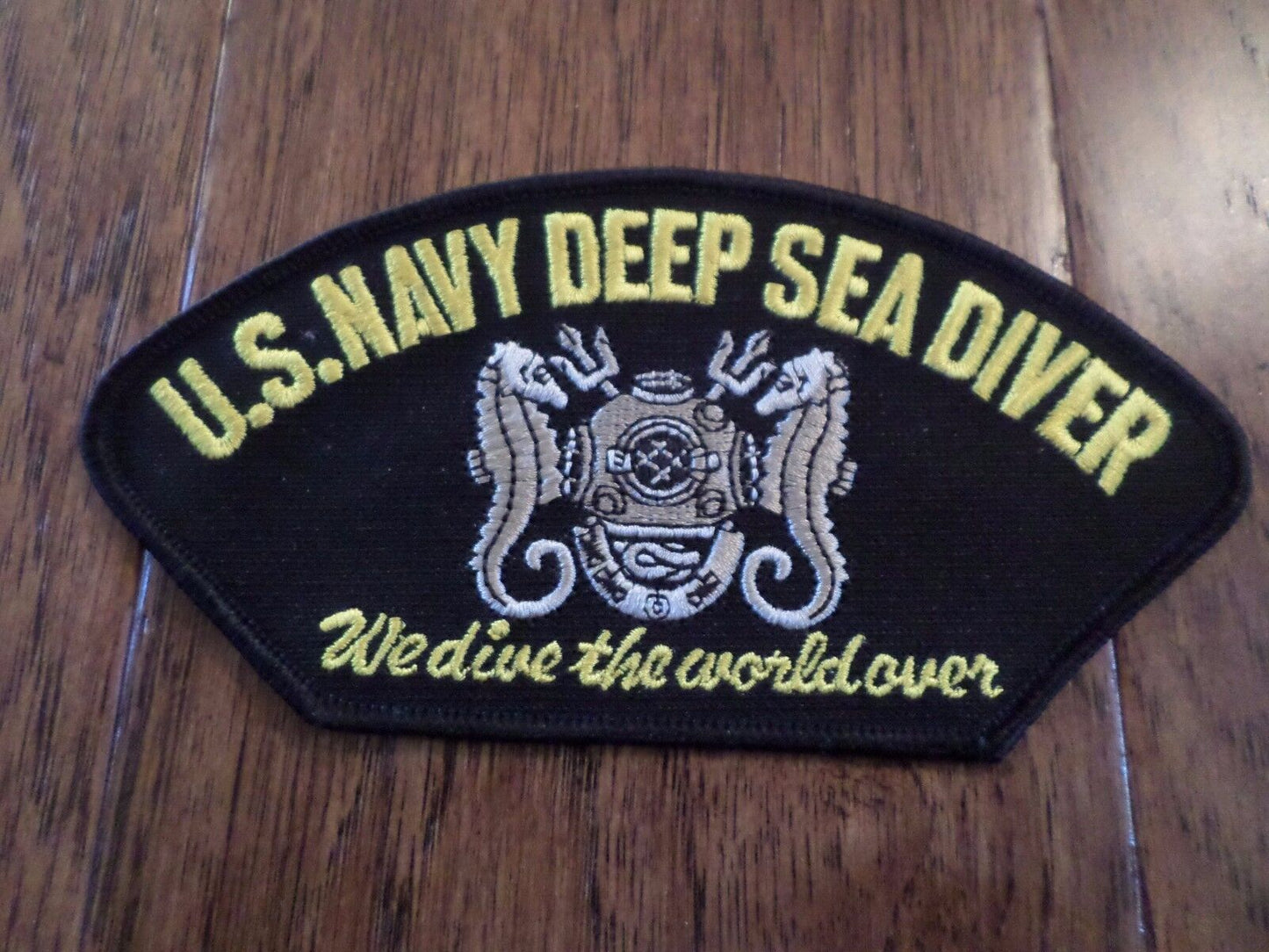 U.S NAVY DEEP SEA DIVER WE DIVE THE WORLD OVER HAT PATCH USA MADE HEAT TRANSFER