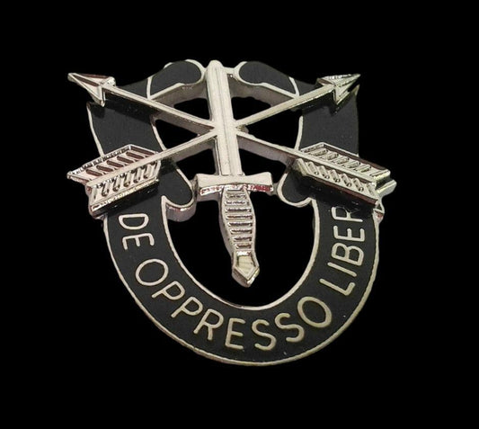 U.S MILITARY ARMY SPECIAL FORCES HAT PIN DE OPPRESSO LIBER FLASH BERET CAP PIN