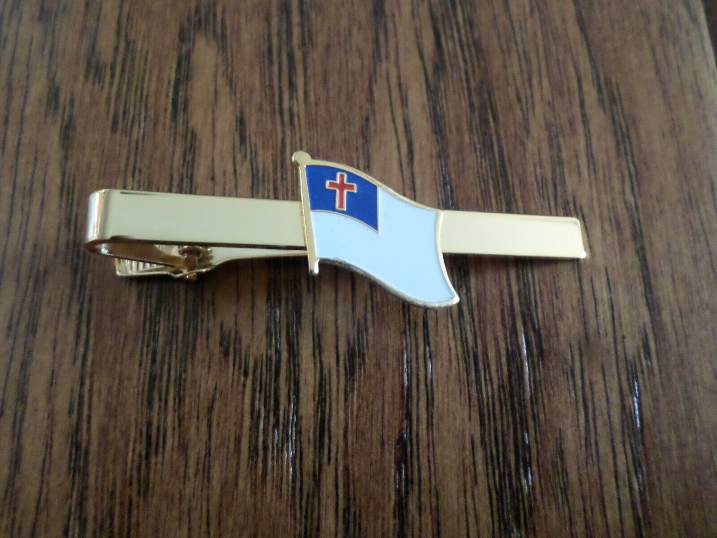 CHRISTIAN FLAG TIE BAR TIE TAC RELIGIOUS INSPIRATIONAL U.S.A MADE