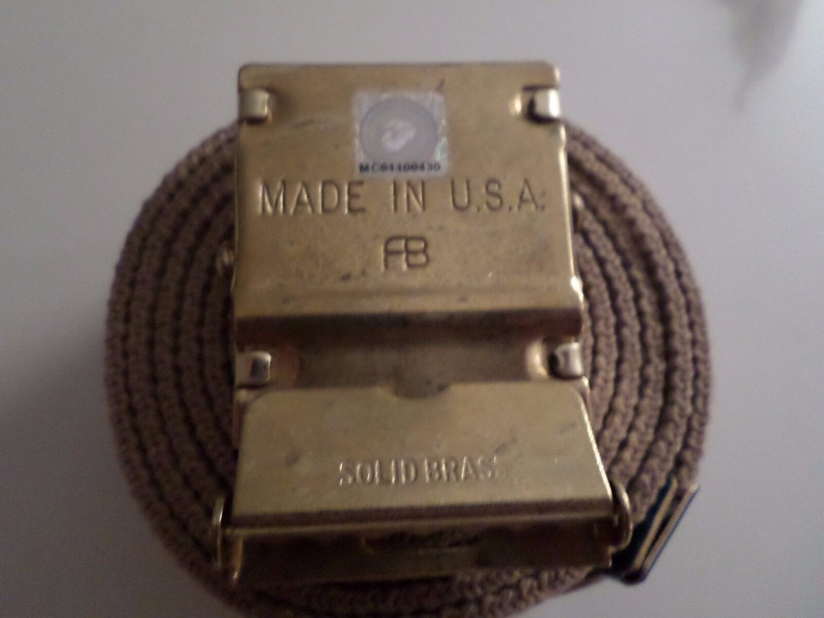 U.S MILITARY GRADE KHAKI WEB BELT WITH 5th MARINE CORPS BRASS BUCKLE U.S.A MADE