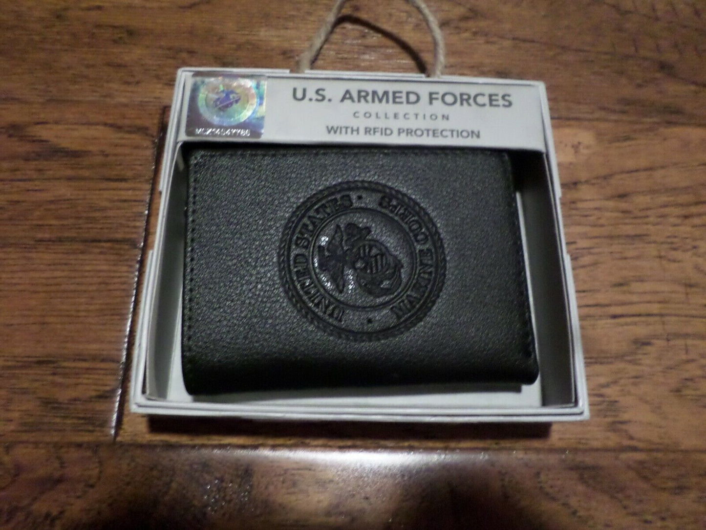 NEW U.S MARINE CORPS LEATHER TRIFOLD WALLET GENUINE BLACK COWHIDE EMBOSSED