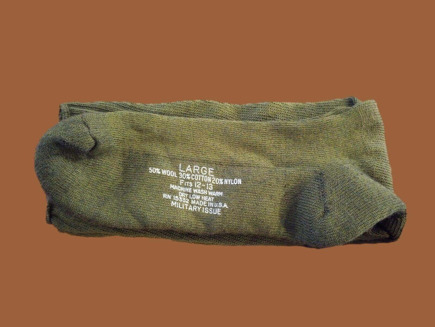 NEW MILITARY ISSUE CUSHION SOLE WOOL BLEND SOCKS U.S.A MADE OD GREEN LARGE