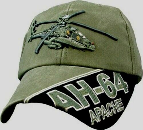 U.S ARMY AH-64 APACHE HAT EMBROIDERED MILITARY BALL CAP STONE WASHED OD GREEN