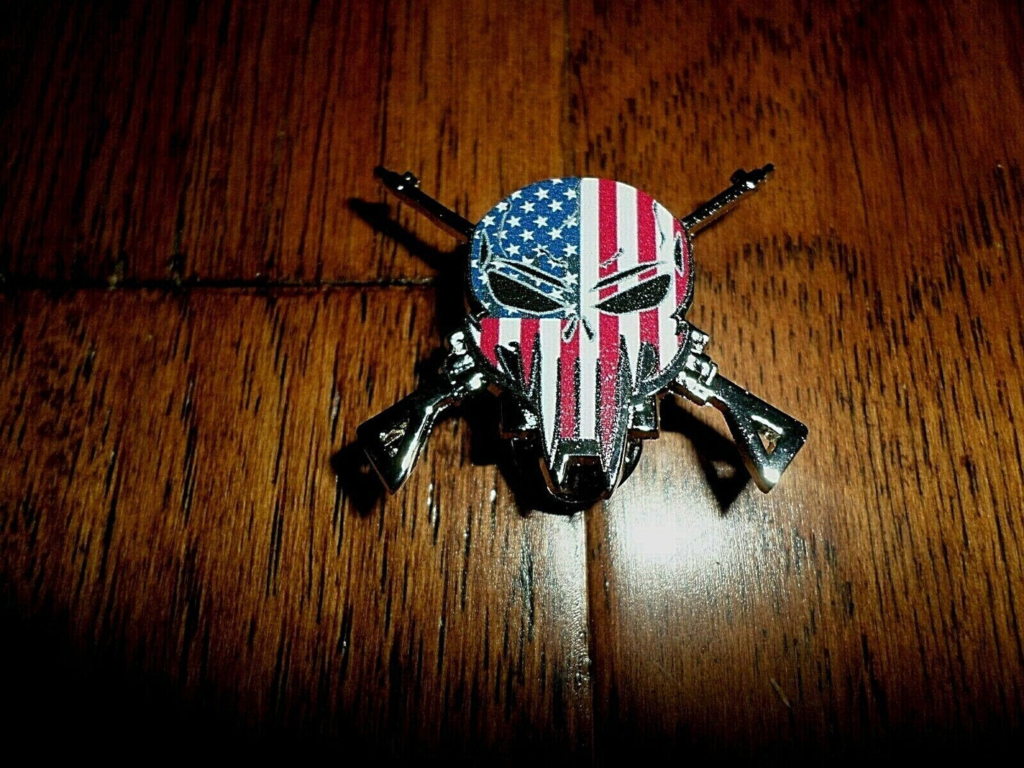 PATRIOTIC SKULL DEMON HAT PIN LAPEL DOUBLE POST PIN USA FLAG SKULL SNIPER