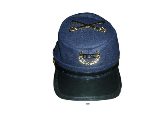 CIVIL WAR UNION KEPI CAVALRY HAT BLUE WOOL ADJUSTABLE KEPI SWORDS U.S BADGE