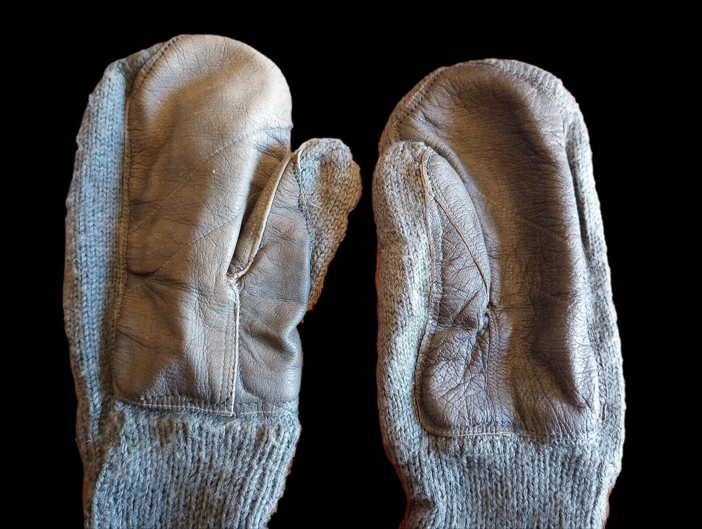 SWISS MILITARY WOOL MITTENS ARMY COLD WEATHER LEATHER PALMS SURPLUS