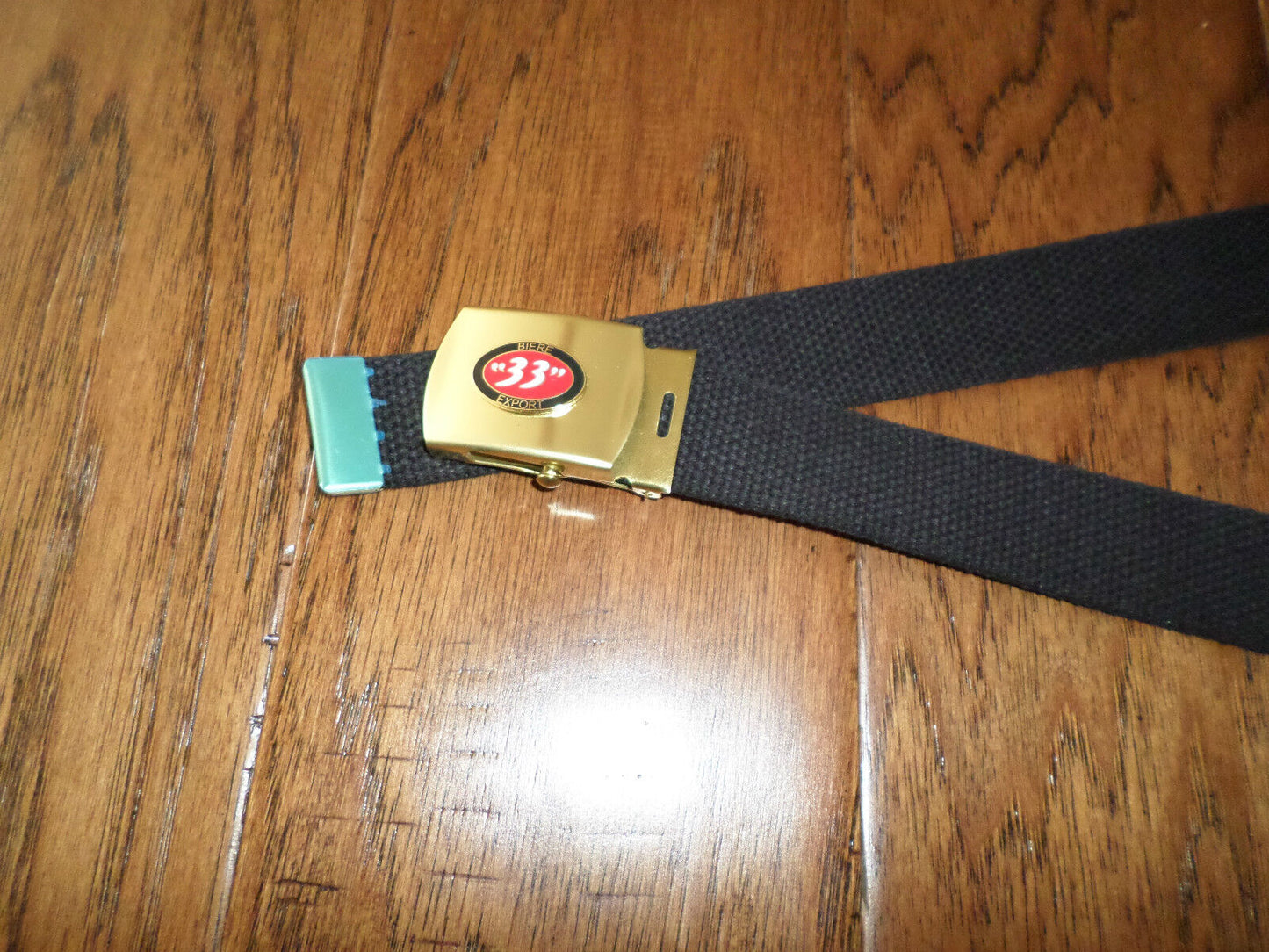 U.S MILITARY BLACK WEB BELT WITH BIERE 33 EXPORT BRASS BUCKLE U.S.A MADE