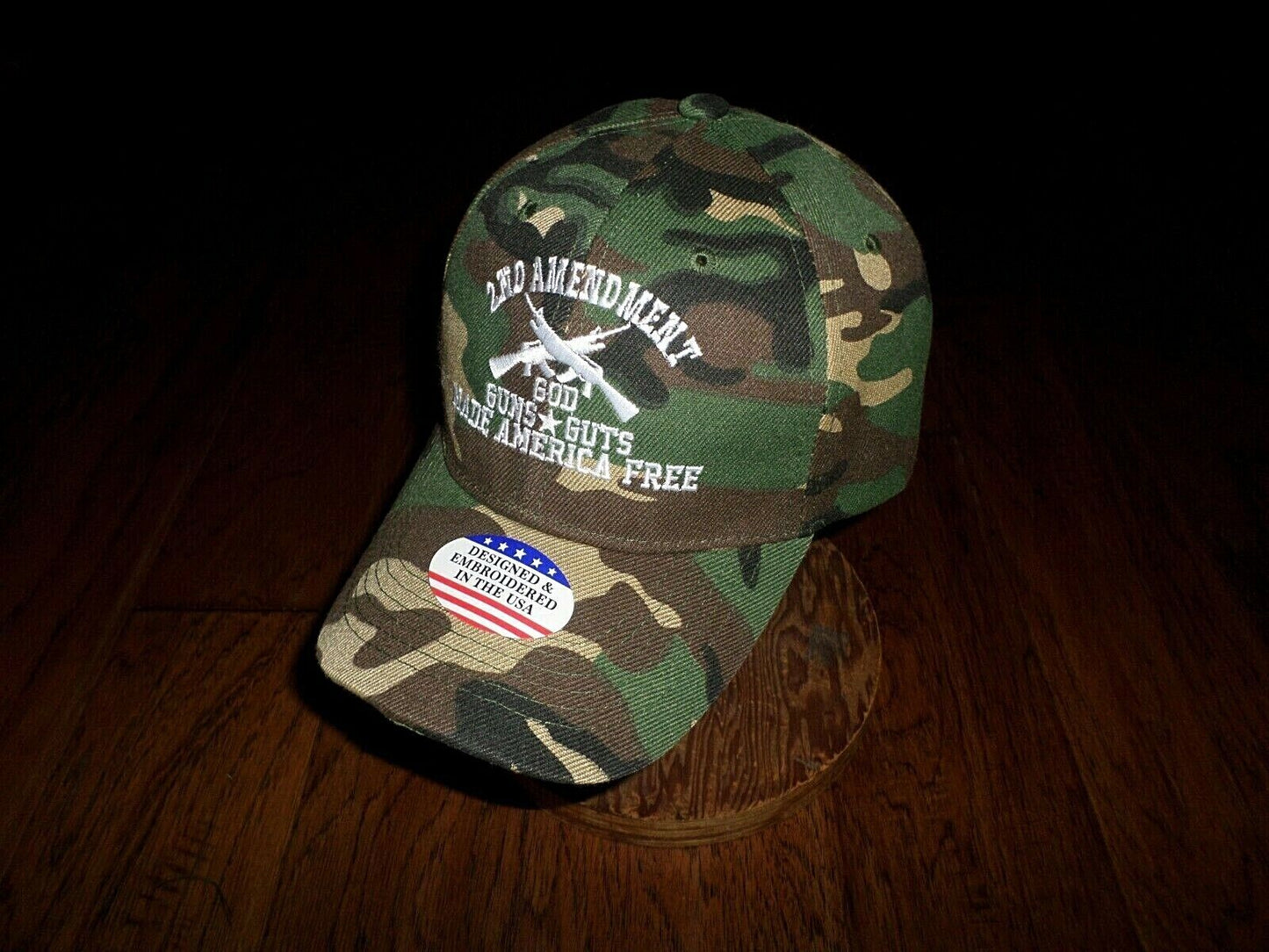 2nd AMENDMENT HAT GOD GUNS GUTS MADE AMERICA FREE CAP EMBROIDERED CAMOUFLAGE