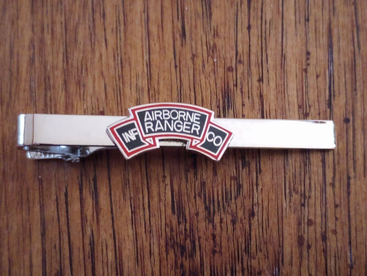 US MILITARY ARMY AIRBORNE RANGER TIE BAR TIE TAC CLIP ON USA MADE INF CO ROCKER