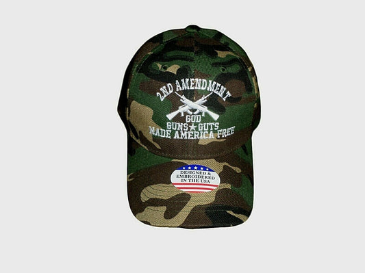 2nd AMENDMENT HAT GOD GUNS GUTS MADE AMERICA FREE CAP EMBROIDERED CAMOUFLAGE