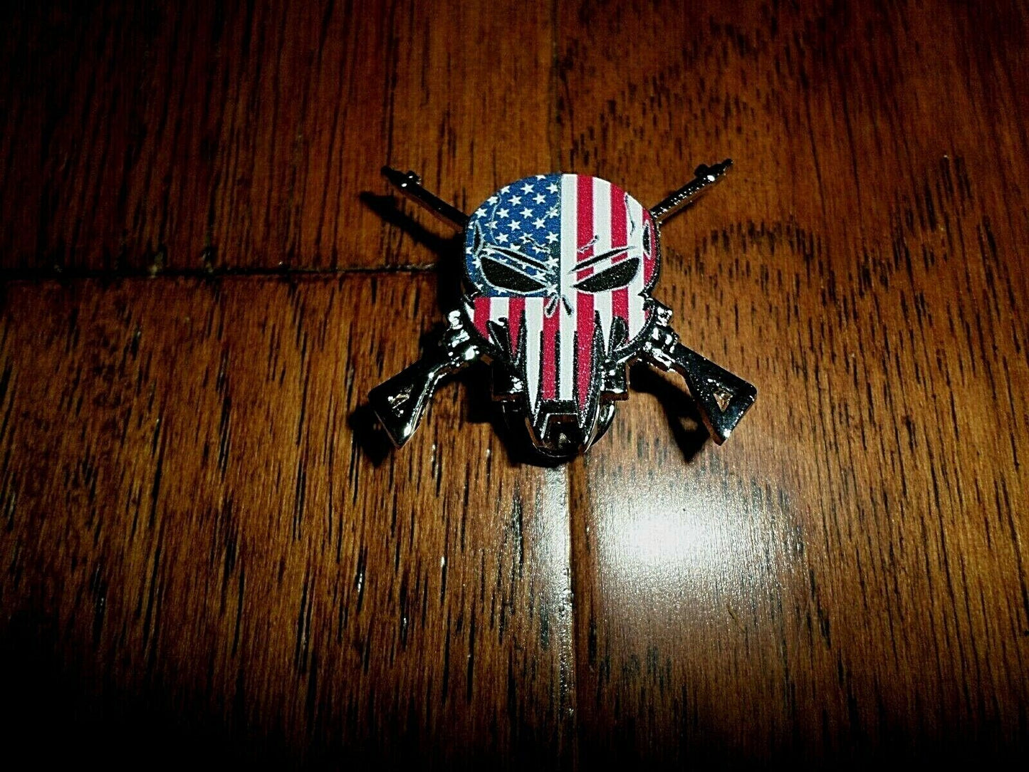 PATRIOTIC SKULL DEMON HAT PIN LAPEL DOUBLE POST PIN USA FLAG SKULL SNIPER