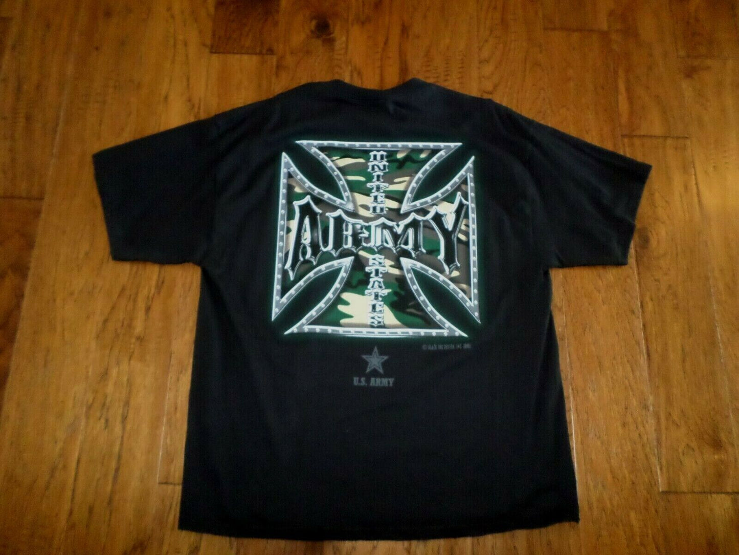 U.S MILITARY ARMY T- SHIRT IRON CROSS MADE IN THE USA BLACK INK DESIGN X-LARGE