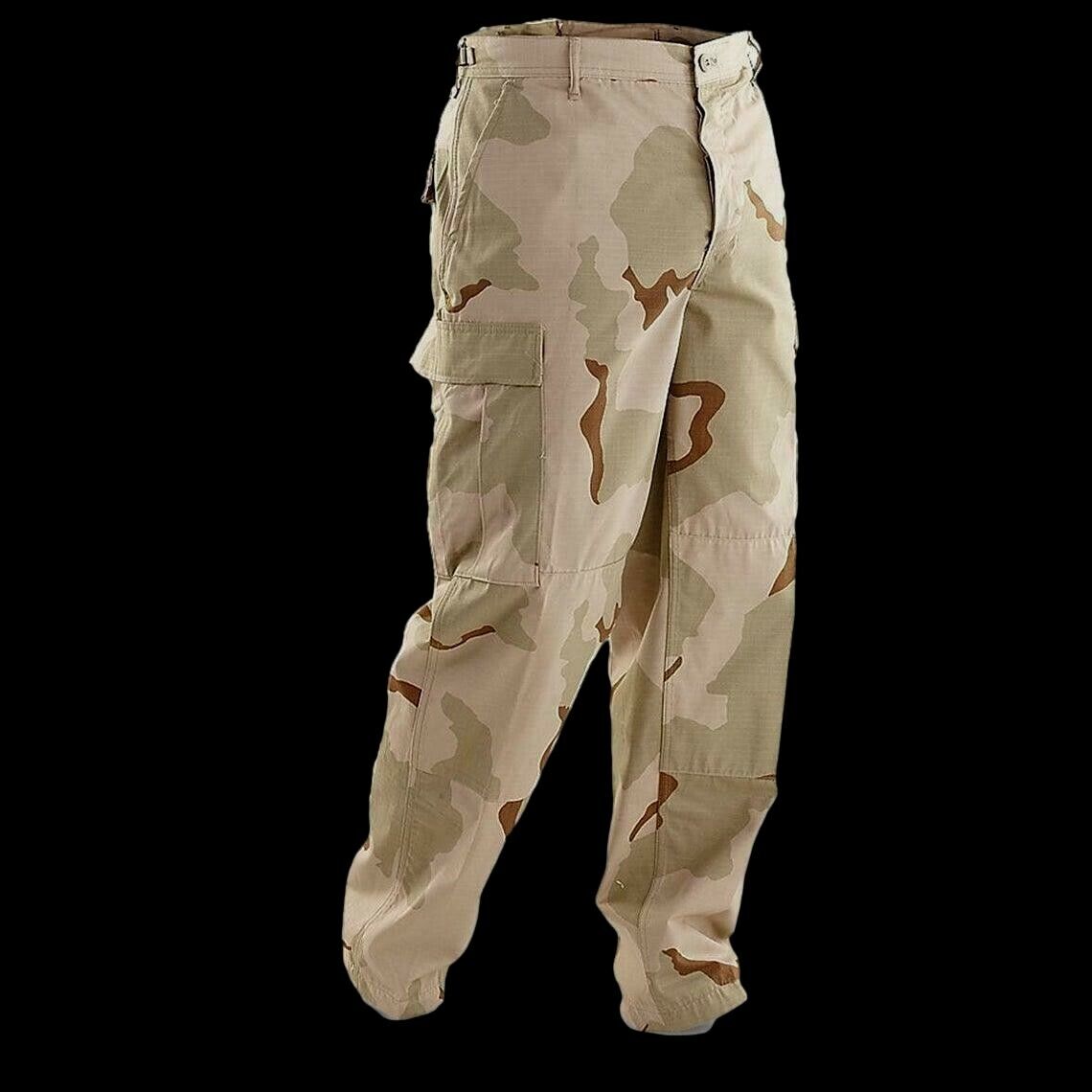 U.S MILITARY 3 COLOR DESERT BDU PANTS CAMOUFLAGE CARGO 6 POCKET  MEDIUM LONG NOS