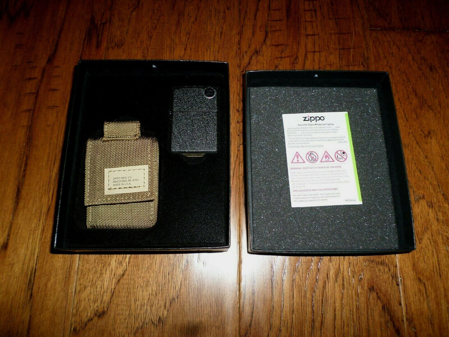 NEW ZIPPO BLACK CRACKLE LIGHTER WITH CYB MOLLE MODULAR POUCH U.S.A MADE