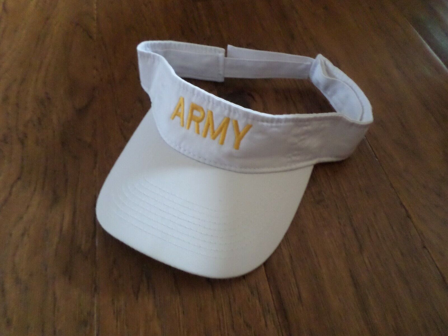 U.S  ARMY SUN VISOR CAP WHITE HAT WITH EMBROIDERED YELLOW ARMY