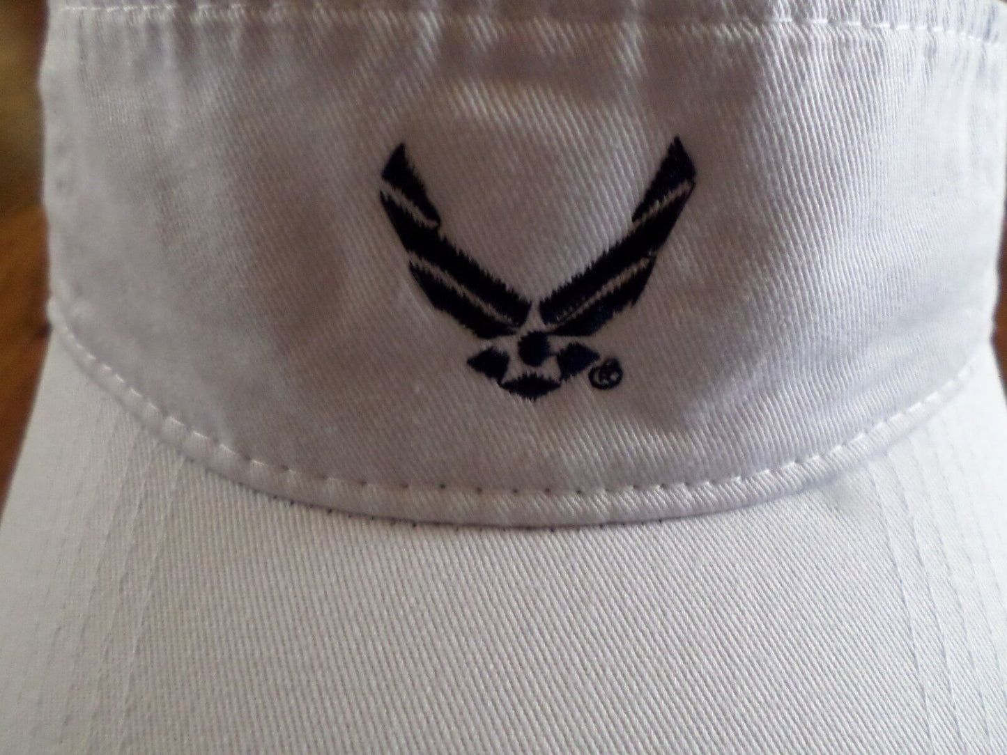 U.S AIR FORCE SUN VISOR CAP WHITE HAT WITH EMBROIDERED AIR FORCE WINGS LOGO