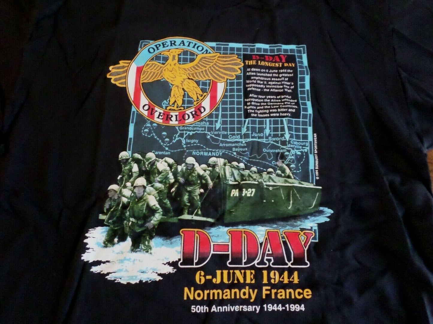 U.S MILITARY OPERATION OVERLORD VINTAGE T- SHIRT D-DAY 50th ANNIVERSARY USA MADE