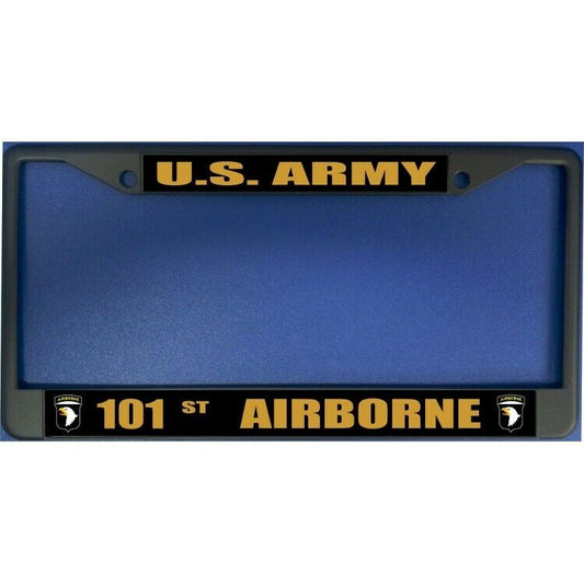 U.S ARMY 101st AIRBORNE BLACK POWDER COATED METAL LICENSE PLATE FRAME NEW SEALED