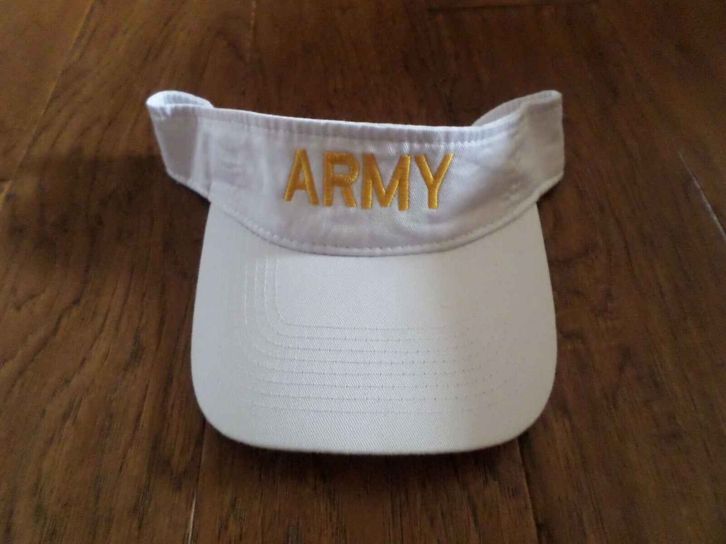 U.S  ARMY SUN VISOR CAP WHITE HAT WITH EMBROIDERED YELLOW ARMY