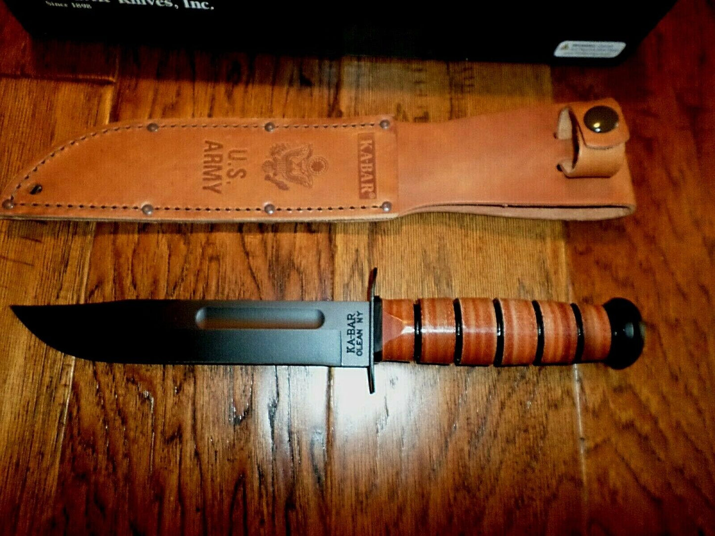 U.S MILITARY ARMY KA-BAR KNIFE & LEATHER SHEATH KABAR FULL SIZE COMBAT KNIFE