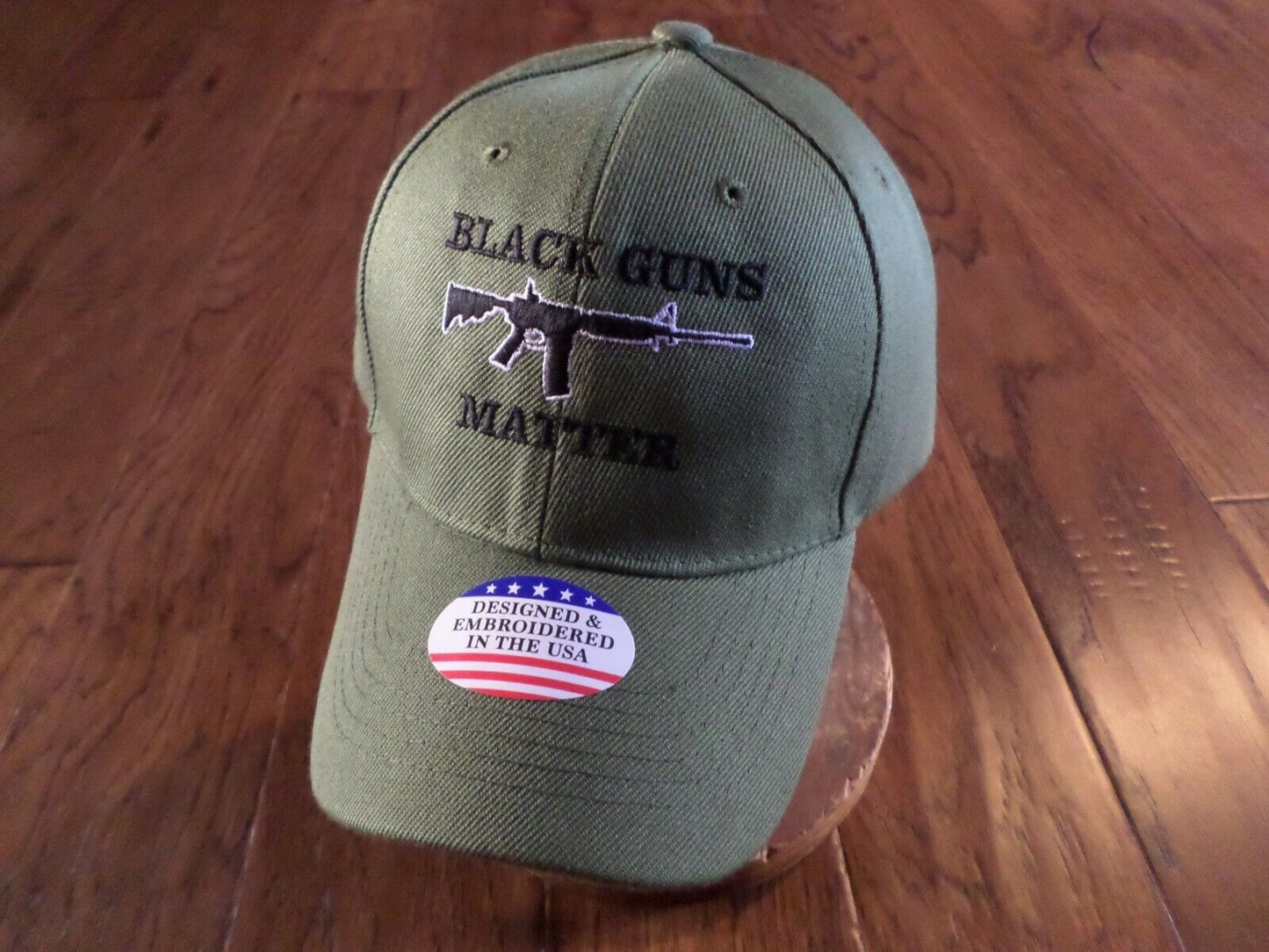 BLACK GUNS MATTER 6 PANEL CAP EMBROIDERED HAT 2nd AMENDMENT OD GREEN