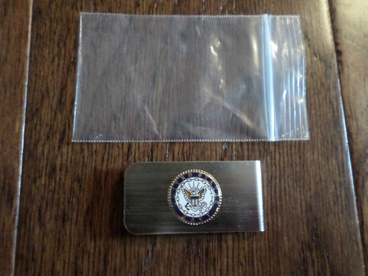 U.S MILITARY NAVY INSIGNIA LOGO METAL MONEY CLIP U.S.A MADE NEW IN BAGS