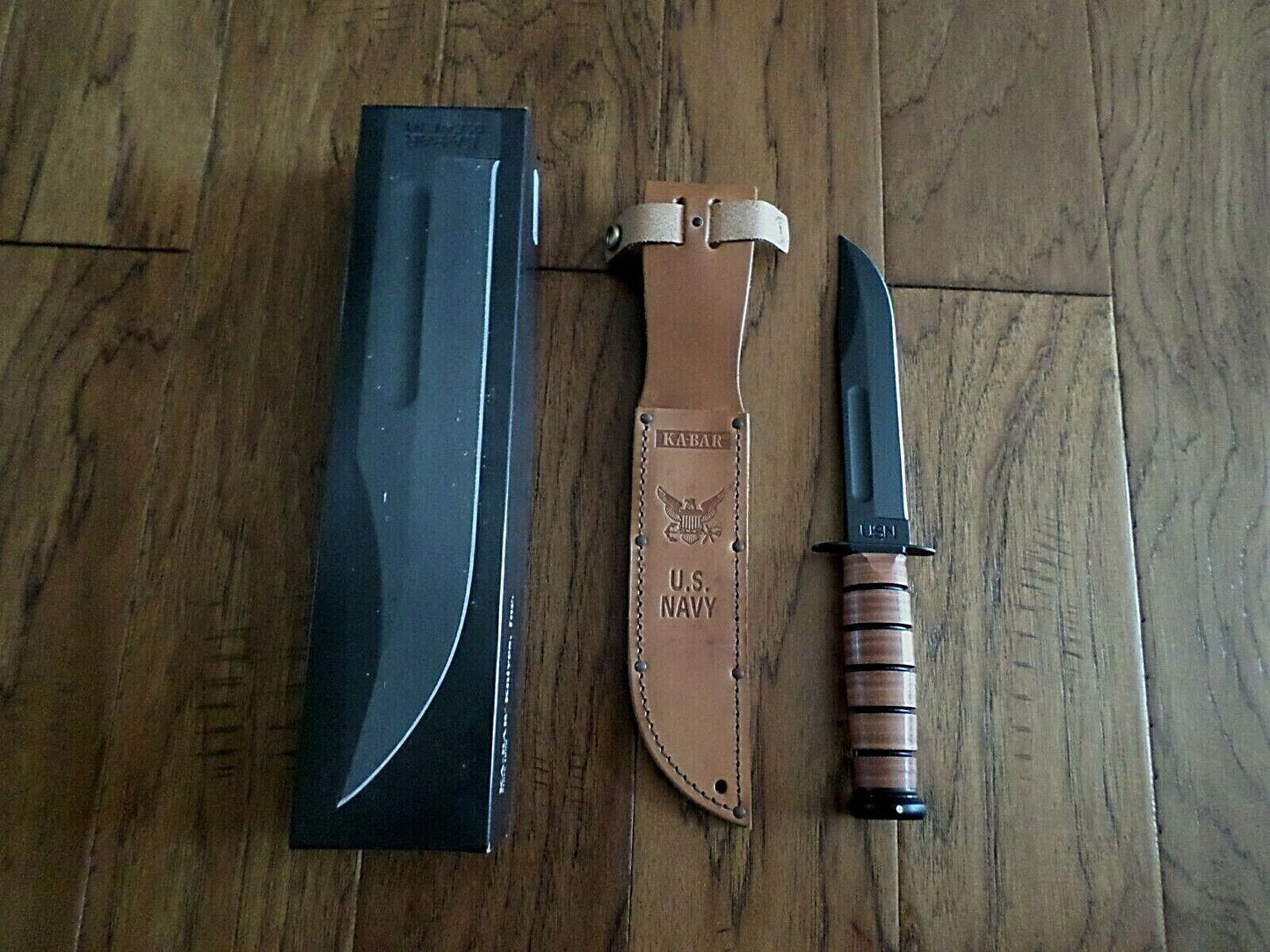 U.S MILITARY NAVY KA-BAR KNIFE & LEATHER SHEATH KABAR FULL SIZE COMBAT KNIFE