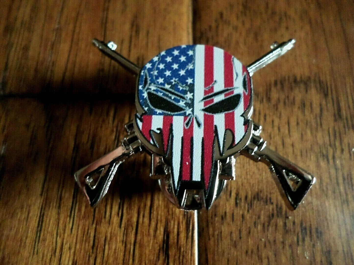 PATRIOTIC SKULL DEMON HAT PIN LAPEL DOUBLE POST PIN USA FLAG SKULL SNIPER