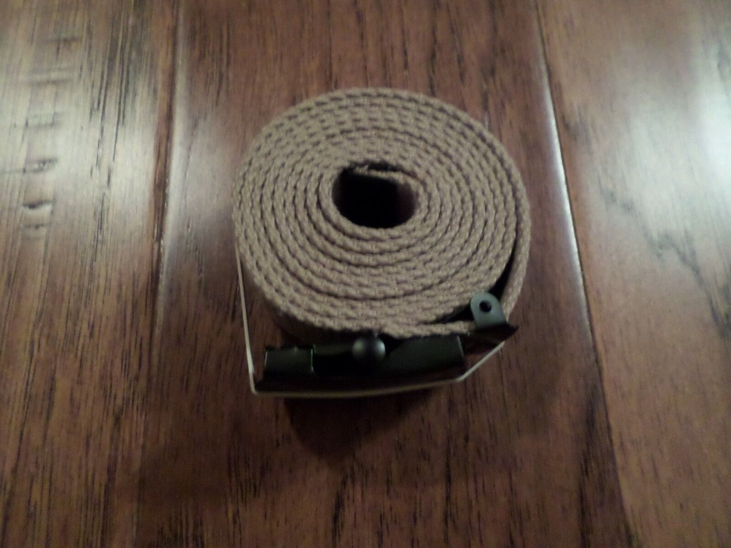 US MILITARY GRADE KHAKI WEB BELT WITH BLACK BUCKLE 54 INCHES USA MADE HEAVY WEB