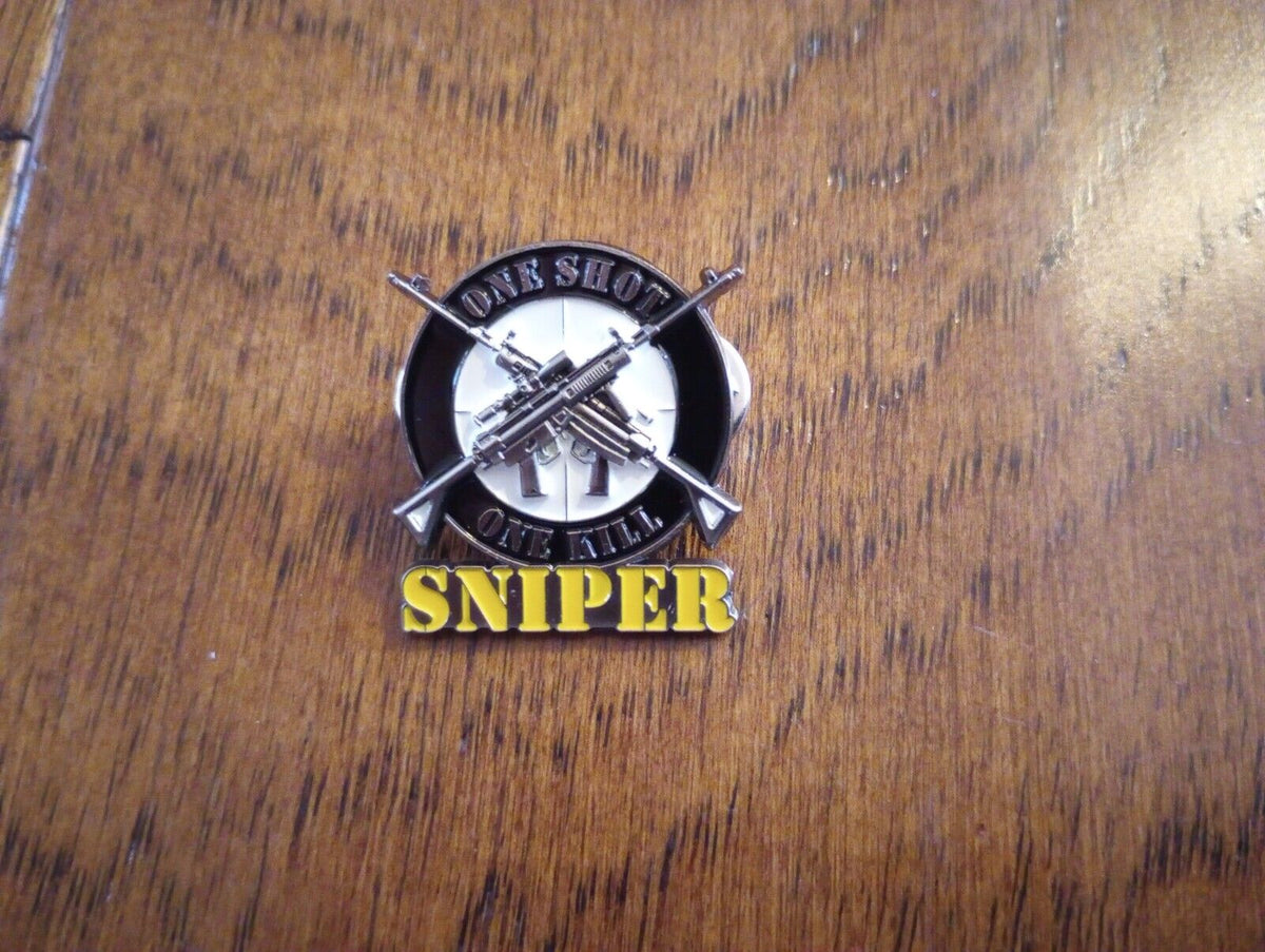 One Shot Pin SNIPER ONE SHOT ONE KILL HAT PIN LAPEL PIN DOUBLE POST CLUTCH BACK ...