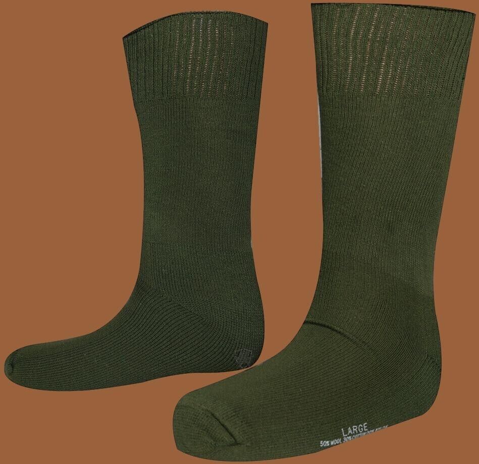 NEW MILITARY ISSUE CUSHION SOLE WOOL BLEND SOCKS U.S.A MADE OD GREEN LARGE