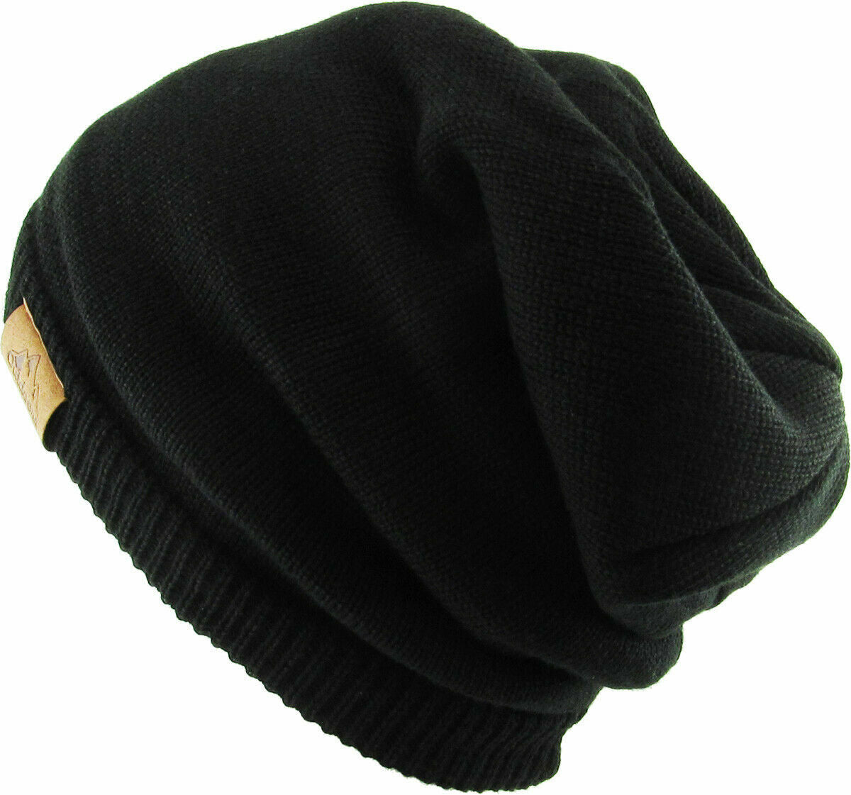 Slouch Baggy Beanie Black Watch Cap Sherpa Fleece Lined Ski Hat Knit Winter