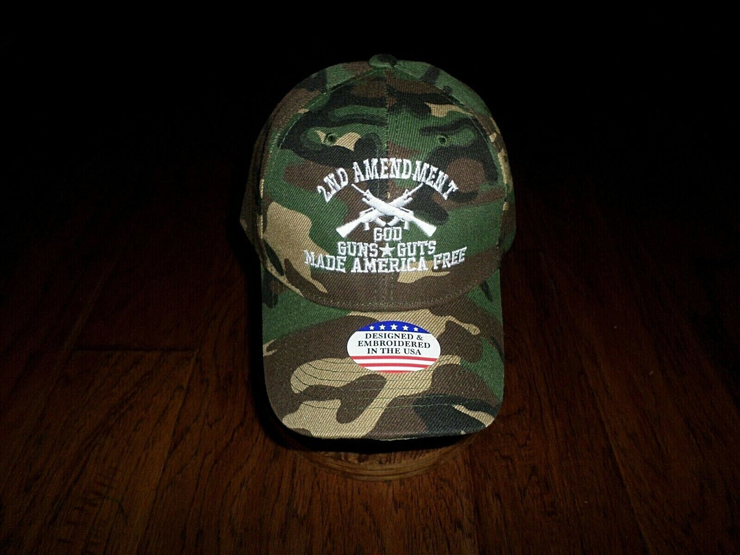 2nd AMENDMENT HAT GOD GUNS GUTS MADE AMERICA FREE CAP EMBROIDERED CAMOUFLAGE