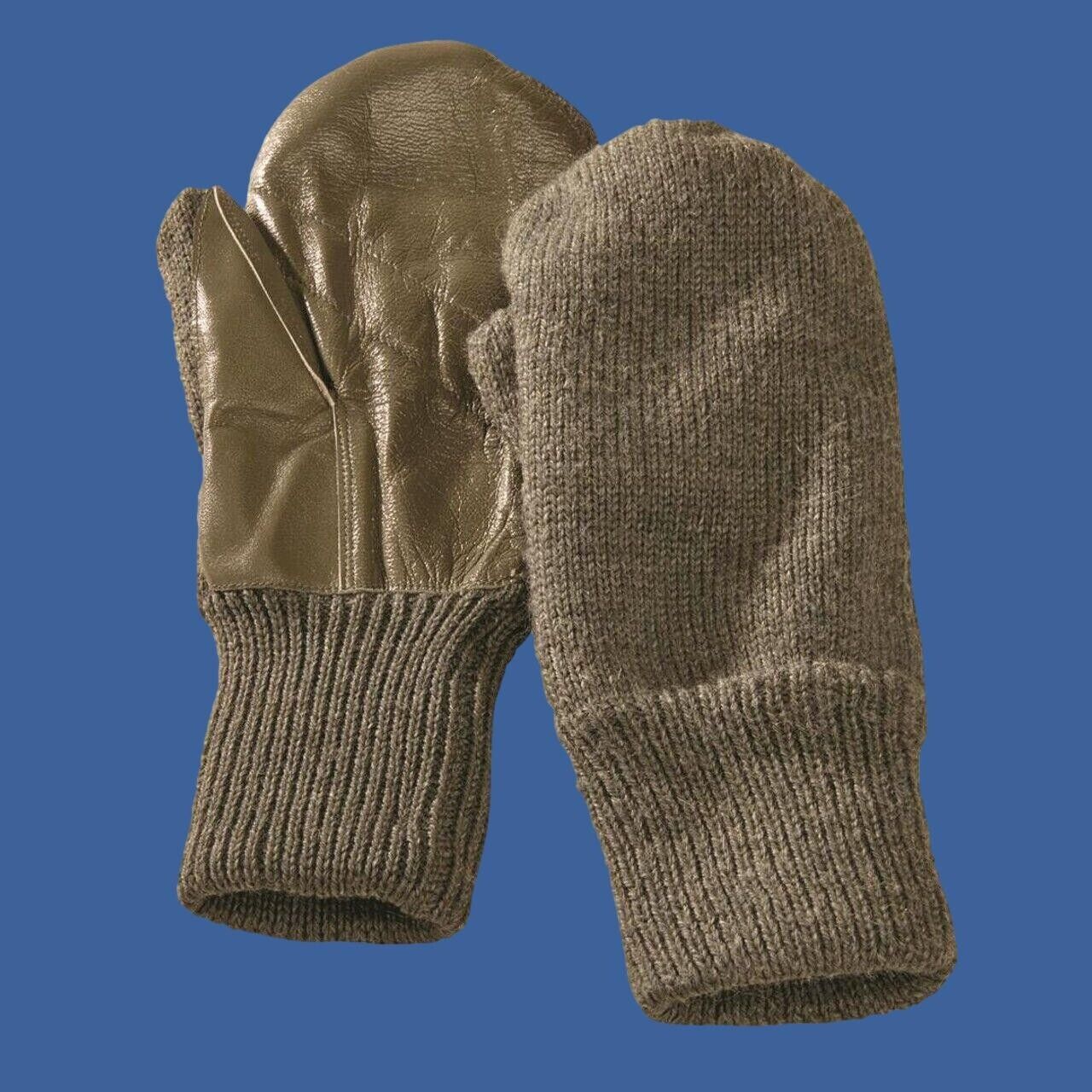 SWISS MILITARY WOOL MITTENS ARMY COLD WEATHER LEATHER PALMS SURPLUS