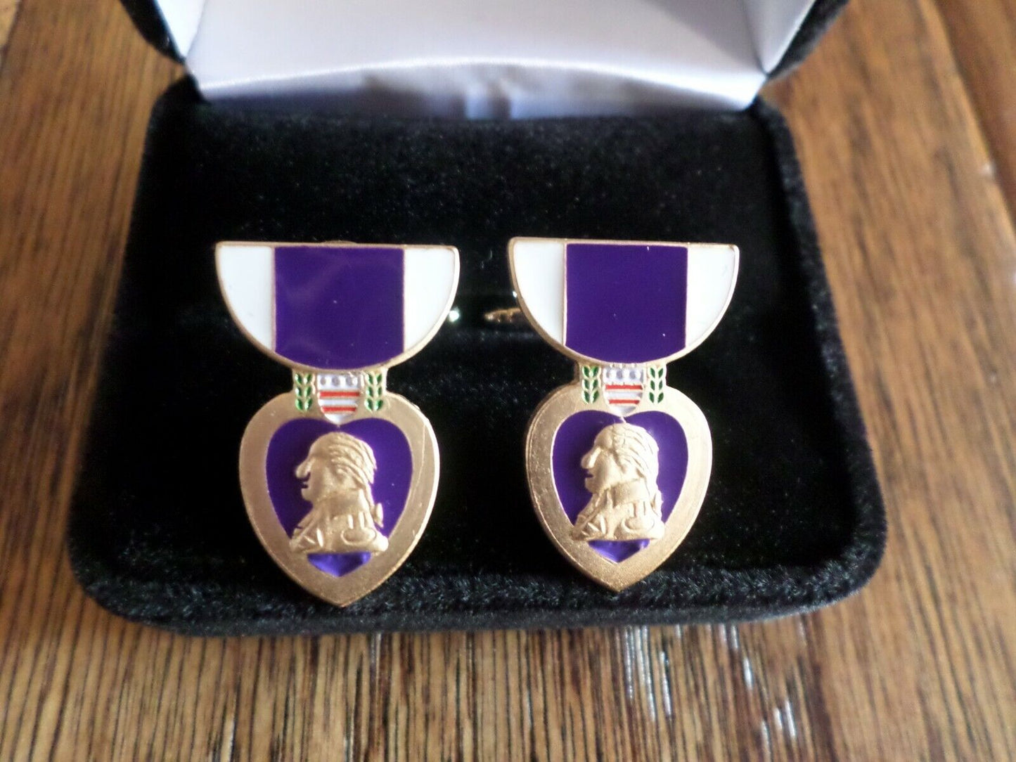 U.S MILITARY PURPLE HEART CUFFLINKS WITH JEWELRY BOX 1 SET CUFF LINKS BOXED