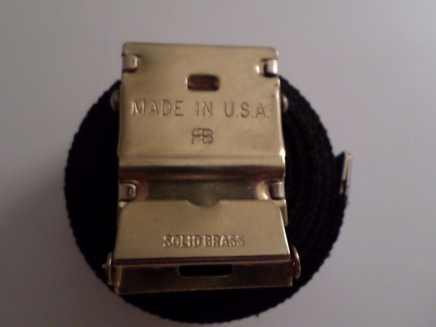 U.S MILITARY BLACK WEB BELT WITH BIERE 33 EXPORT BRASS BUCKLE U.S.A MADE